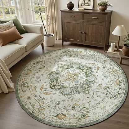 PADOOR 6FT Round Rug,Rugs for Living Room,Soft Green Circle Rug,Machine Washable Rugs for Bedroom,Non Slip Carpet,Rug for Dining Room Living Room Bedside Office