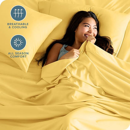 Bare Home Hotel Luxury Twin XL Sheet Set, Extra Soft - 4 Piece Set - Deep Pockets - Easy Fit - Cooling & Breathable - Wrinkle, Fade, Stain Resistant - Includes 2 Pillowcases (Twin XL, Lemon Drop)