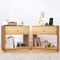 Narrow Nightstand Set of 2, Wooden Small 2 Drawer Nightstand, Slim Side End Table, Skinny Bedside Table, Mid Century Modern Night Stand with Drawers, for Living Room (Natural-Charging Station-2 pcs)