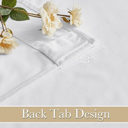RYB Home White Velvet Curtains 96 inches Long for Bedroom - Luxury Light Reducing Vertical Back Tab Drapes Simple Home Decoration for Sliding Door Living Room, W52 x L96, 2 Pieces
