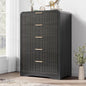 Fluted 5 Drawer Dresser for Bedroom, 43" Tall Dressers & Chests of Drawers Curved Profile Design, Wood Mid Century Vertical Dresser Natural Texture for Bedroom, Black Dresser