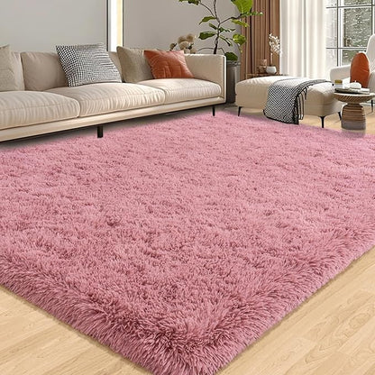 Fluffy Rugs for Living Room, Soft Shaggy Rugs for Bedroom, Blush Pink Shag Area Rug, Cozy Fuzzy Carpet for Kids Home Decor, 6x9 Feet