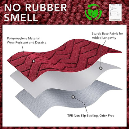 hicorfe Front Door Mat Outside Entrance,20"x31.5" Absorbent Muddy Dirt Resist Welcome Door Mats Outdoor Indoor,Stain and Fade Resistant,Non Slip Backing Entry Mat Doormat for Entryway(Red)