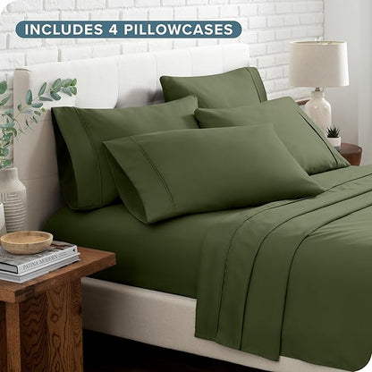 Bare Home Hotel Luxury Queen Sheet Set, Extra Soft - 6 Piece Set - Deep Pockets - Easy Fit - Cooling & Breathable - Wrinkle, Fade, Stain Resistant - Includes 4 Pillowcases (Queen, Cypress)