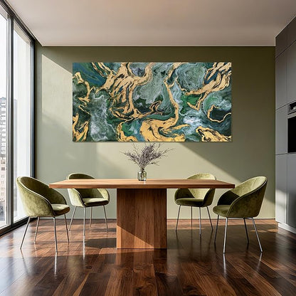 YETHEN WAL Emerald Green Canvas Wall Art, Gold Foil Marble Fluid Texture Art Prints, Large Modern Artwork for Living Room Bedroom Office 29x58 Inch