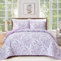WONGS BEDDING Quilt King Size, Purple Quilt Bedding Set with 2 Pillowcases, Botanical Quilt for King Bed, Soft Microfiber Lightweight Coverlet Bedspread for All Season (110"×90", 3 Pieces)