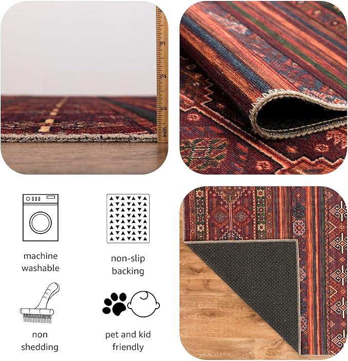 Keen Home Design 8x10 Rug - Machine Washable Area Rug with Non-Slip Backing, Ideal for Living Room, Dining Room, Bedroom - Vintage, Easy Clean, Durable, Low Pile Rug - (8' x 10')
