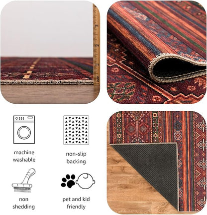 Keen Home Design 8x10 Rug - Machine Washable Area Rug with Non-Slip Backing, Ideal for Living Room, Dining Room, Bedroom - Vintage, Easy Clean, Durable, Low Pile Rug - (8' x 10')