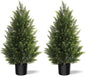 Outdoor Artificial Cedar Topiary Tree, Faux Evergreen Shrubs for Front Porch Decor, Lifelike Fake Bushes Plants for Home Living Room Front Door Decor (2, 3ft)