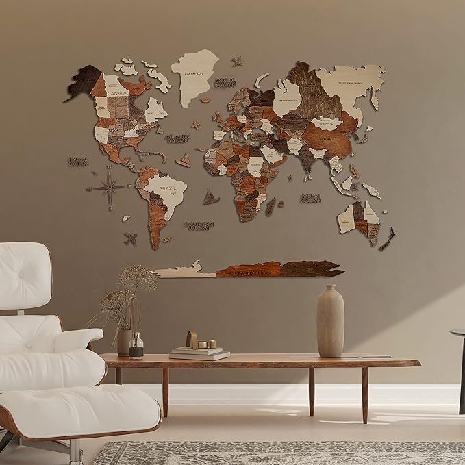 Handmade 3D Wood World Map Wall Art Large Wall Decor Track Your World Travels - Special for Home, Kitchen and Office (X-Large, Multicolor)