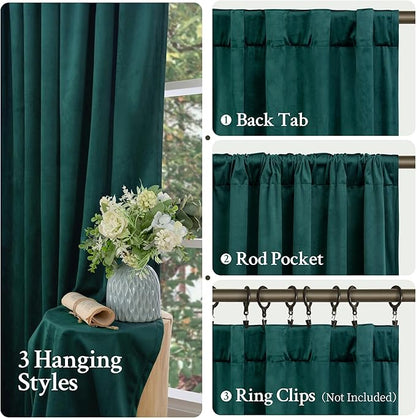 LAMIT Teal Velvet Curtains 72 Inch Length for Living Room, Soft Thermal Insulated Panels Room Darkeing Back Tab and Rod Pocket Christmas Drapes for Bedroom/Party/Hotel Hall, 2 Panels, 52 x 72 Inch