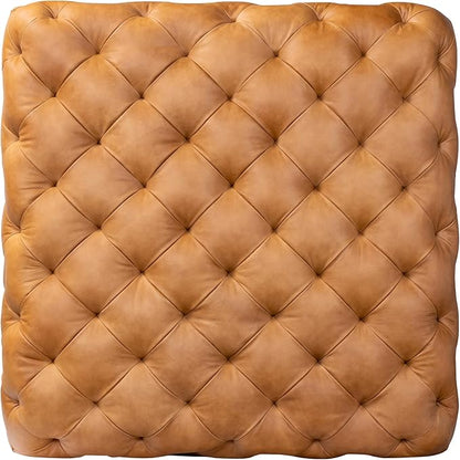 Poly & BARK Turin Ottoman - 40” – Full-Grain Leather Upholstery – Couch Ottoman for Living Room – Vintage Italian Leather in Cognac Tan
