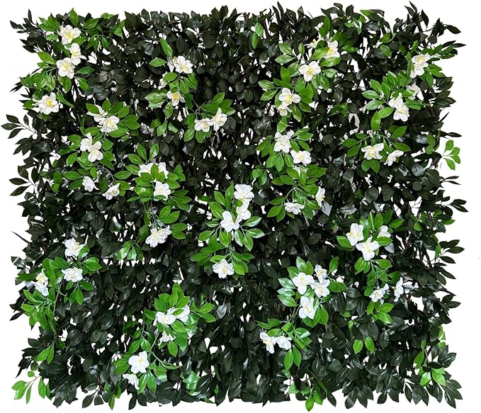 Sumery Expandable Fence Privacy Screen for Balcony Patio Outdoor,Decorative Faux Ivy Fencing Panel,Artificial Hedges (Single Sided Leaves) (4, Branches -White Fowers)