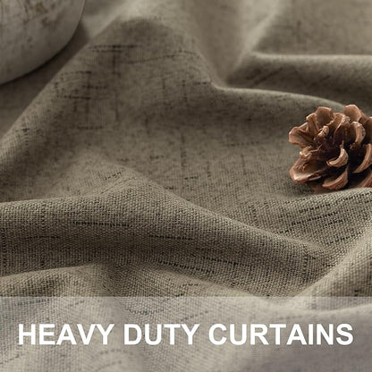 Brown Room Darkening Curtains 96 Inch Long for Living Room Dining Back Tab Linen Blackout Drapes Rustic Neutral Energy Efficient Black Out Window Curtain Panels for Bedroom Home Office Earth Cottage