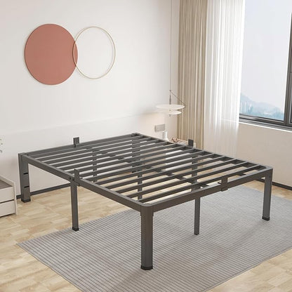 ROIL 16 Inch Full Bed Frame with Rounded Corner and Headboard Hole Mattress Retainers 3500LBS Metal Heavy Duty Steel Slats No Box Spring Needed Platform Noise-Free Easy Assembly
