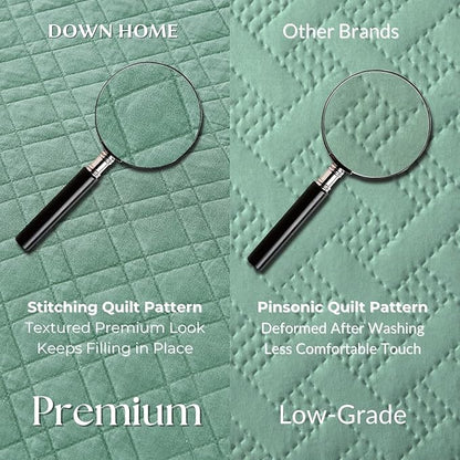 Cali King Quilt Set with Shams Lightweight Quilted Bedspread Coverlet Thin Comforter Bed Cover Vintage Washed Quilted Blanket for All Season, Brushed Microfiber Diamond Stitching, Green, 111"x92"