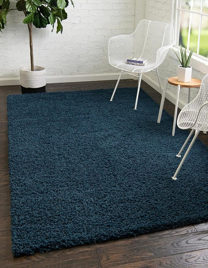 Unique Loom Solid Shag Collection Area Rug (5' 1" x 8' Rectangle, Sapphire Blue/ Navy Blue)