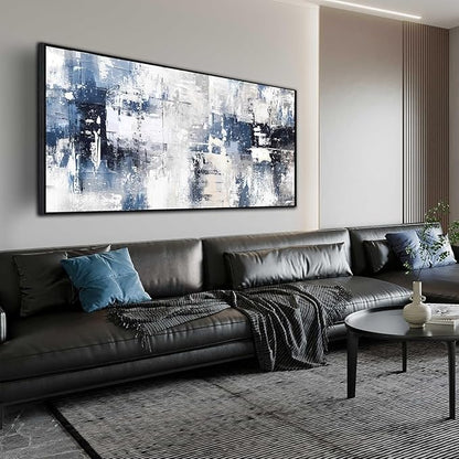 White and Blue Abstract Canvas Wall Art for Living Room Bedroom Home Office Large Black Framed Artwork Grey Abstract Canvas Prints Ready to Hang Size 29x59