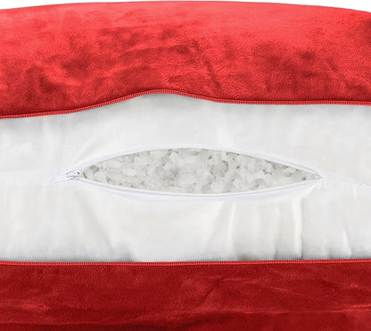 Husband Pillow Red, Original Reading Pillow in Bed Rest Chair, Shredded Memory Foam Large Lounge Cushion Adult Backrest with Arms, Comfy Back Support for Sit Sitting Up, Washable/Removable Cover