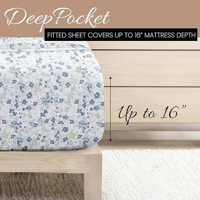 Linen Market Patterned Microfiber King Sheet Set 4 Piece – Oeko-TEX Certified Ultra Soft & Wrinkle-Free - 16" Deep Pocket Sheets - Easy Care King Size - Violets Light Blue