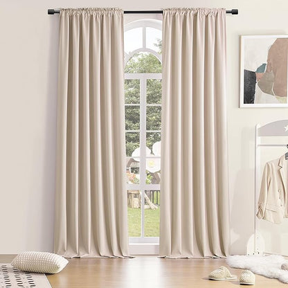 DONREN 108 Inches Long Curtains - 2 Panel Rod Pocket Drapes Blackout Thermal Insulated Curtains for Living Room Bedroom (Taupe,52 W by 108 inch Length)