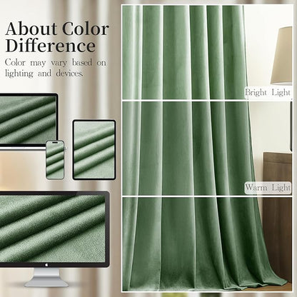AUSSPVOCT Sage Green Velvet Curtains 96 Inches for Bedroom, Thermal Insulated Super Soft Room Darkening Curtains Luxury Window Drapes for Living Room Nursery, Back Tab Rod Pocket, W52 x L96, 2 Panels