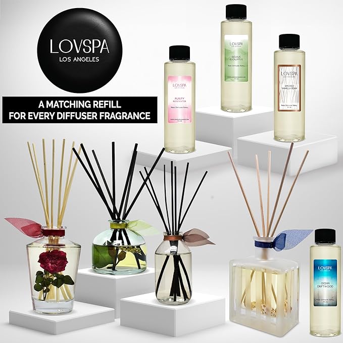 LOVSPA Reed Diffuser Set, Cinnamon Pine Cones Scented Oil Diffuser with Sticks, Home Fragrance Accessories for Bathroom Shelf Decor, Aroma Diffusers for Home or Office Desk, USA Made