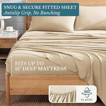 Casa Platino Full Size Sheets, Pre-Washed Full Bed Sheet Set, Ultra Soft & Breathable Cooling Sheets, 100% Brushed Microfiber Sheet Set, Full Sheet Set Deep Pockets - Linen