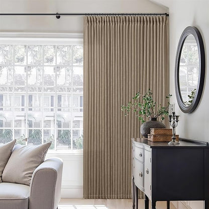 Pinch Pleated Neutral Linen Curtains 84 Inches Long 2 Panels Set for Living Room Dining Pinch Pleat Back Tab Light Filtering Farmhouse Boho Retro Window Curtain Drapes 84 Inch Length Latte Tan Brown