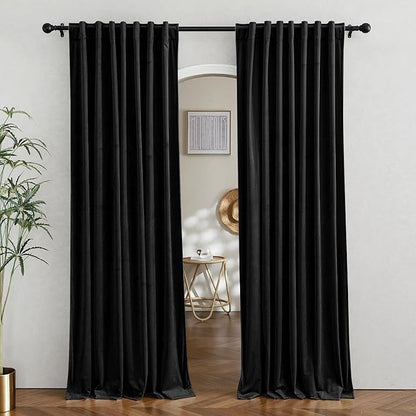 RYB HOME Velvet Room Divider Curtains for Space Separation, Blackout Noise Reduce Barrier for Nursery, Large Window Curtains for Sliding Glass Door, Black, W 62 x L 84, 2 Panels Set