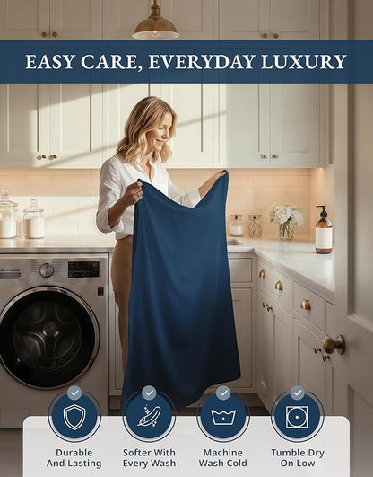 LANE LINEN 100% Cotton Cal King Sheet Set - 1000 Thread Count, 15" Deep Pocket Fully Elasticized French Reinforced Pocket Seams for Soft, Comfy & Fresh Bed Eco Friendly Cooling Sheets - Estate Blue