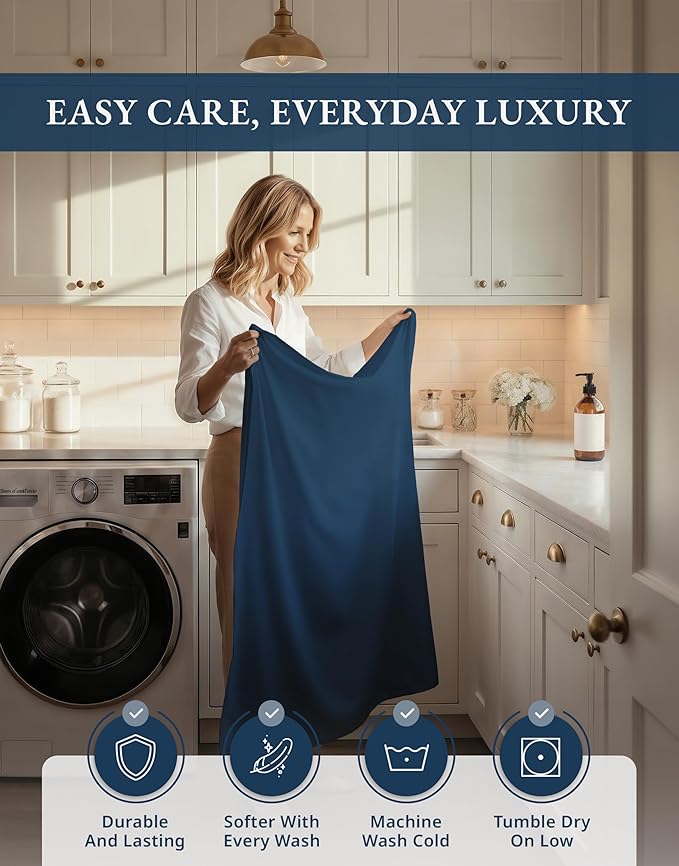 LANE LINEN 100% Egyptian Cotton Sheets King Size - 1000 Thread Count King Bed Sheets, Ultra-Soft Hotel Luxury with 15" Deep Pocket, Naturally Breathable & Durable, Silky Sateen Weave - Estate Blue