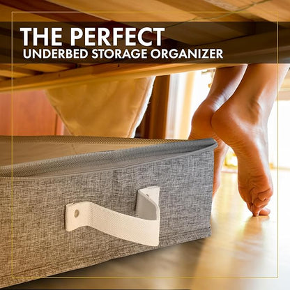 HOMELUX THEORY 2pc Under Bed Storage Containers, Bedroom Under the Bed Drawer Storage Organizer with Bins and Lids, Medium Underbed Clothes Storage Box Ideal for Blanket, Fabric, & Shoes (LightGray)