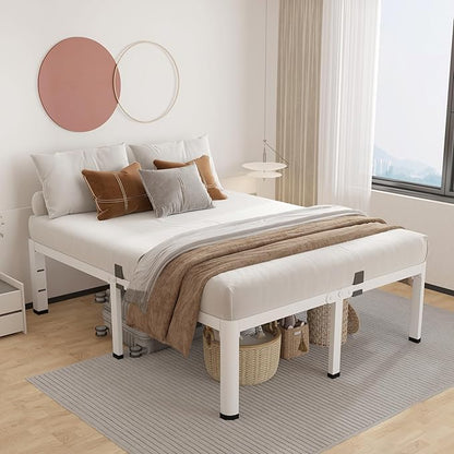 ROIL 20 Inch White King Bed Frame with Rounded Corner and Headboard Hole Mattress Retainers, 3500LBS Heavy Duty Steel Slats No Box Spring Needed Platform Noise-Free Easy Assembly