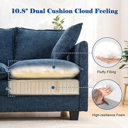 Loveseat Sofa Cloud Sofa Couch 50'', Modern Loveseats 2 Seat Couch 27" Deep Seat with 2 Pillows for Small Spaces Apartment Studio Office Bedroom Living Room 8834-BLUE