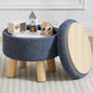 FIMIVIBI Small Foot Stool Ottoman with Storage, Sherpa Ottoman Foot Rest for Couch, Round Footstool with Storage, Small Ottomans and Footstools for Living Room and Entryway (Navy Blue)