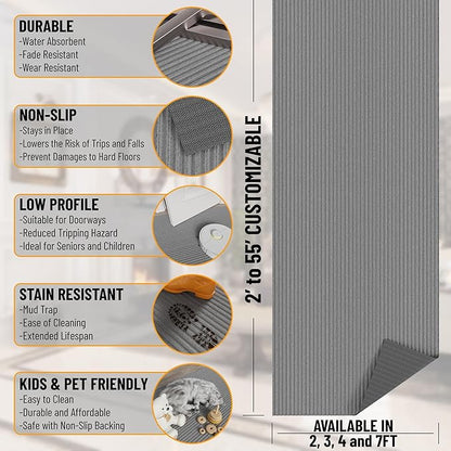 Ottomanson 3'11" x 10' Hallway Runner with Scraper Pile - Extra Durable Non-Slip Rug Mat for Indoor & Outdoor Use - Ideal for Kitchen, Entryway & Garage - High-Traffic Carpet, Gray