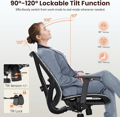 Ergonomic Office Chair, Mesh Computer Desk Chairs with Adjustable Lumbar Support, 3D Armrests, Tilt Function, Comfy Wide Seat, Swivel Executive Work Task Chair for Company and Home