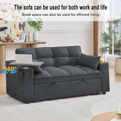 65'' Convertible Sleeper Sofa Bed with Adjustable Backrest, Chaise Lounge, Side Table & USB/Type-C Ports – Stylish & Functional Addition to Any Living Room (Fashion Pink)