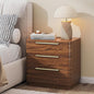 Nightstand Bedside Table with 3 Storage Drawers, 24" Tall Wood Night Stand with Charging Station, Modern Wide End Table Side Table W/Metal Handle Curved Profile for Bedroom
