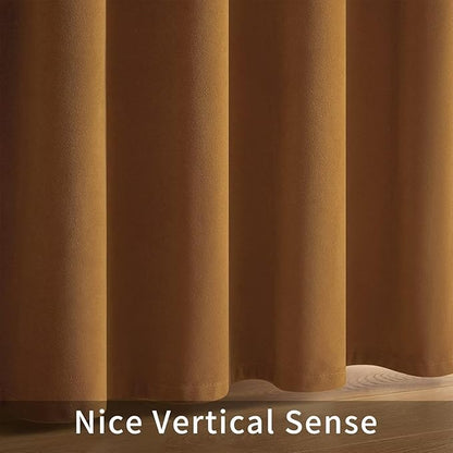 Joydeco Camel Brown Velvet Curtains 84 inch Length 2 Panels, Luxury Blackout Rod Pocket Thermal Insulated Window Curtains, Super Soft Room Darkening Drapes for Living Room Bedroom,W52 x L84 inches