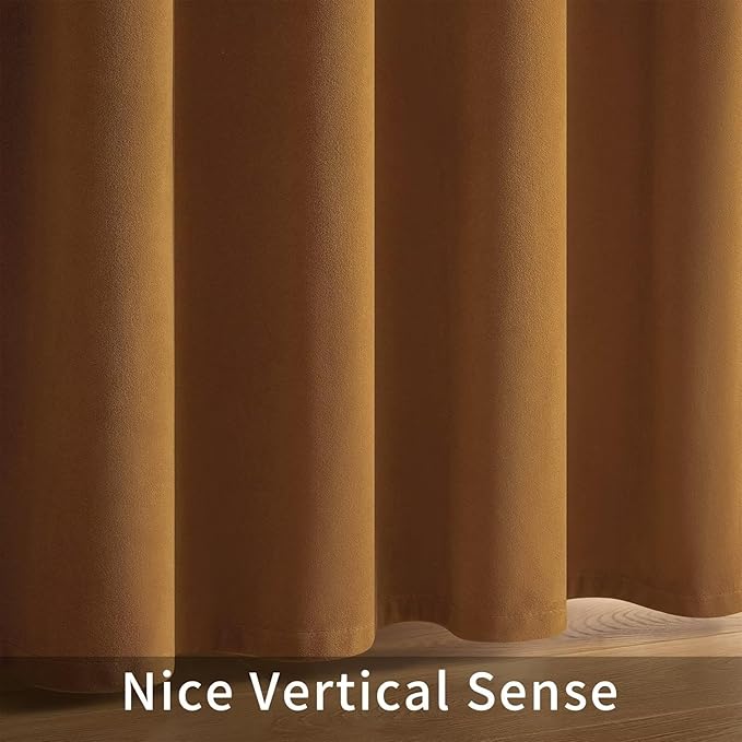 Joydeco Camel Brown Velvet Curtains 96 inch Length 2 Panels, Luxury Blackout Rod Pocket Thermal Insulated Window Curtains, Super Soft Room Darkening Drapes for Living Room Bedroom,W52 x L96 inches