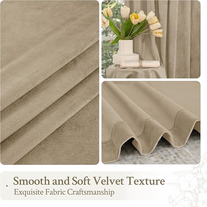 LAMIT Taupe Velvet Curtains 84 Inch for Living Room, Thick Thermal Room Darkening Drapes Elegant Back Tab and Rod Pocket Room Decor Panels for Bedroom/Sliding Glass Door, 2 Panels, 52 x 84 Inch