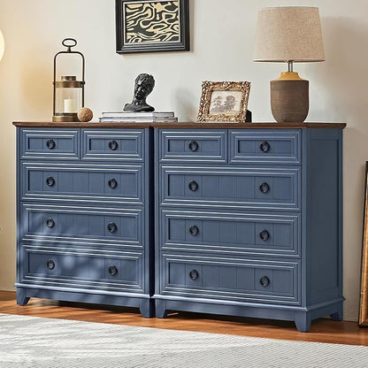 Farmhouse 5 Drawer Dresser for Bedroom, 33.2" Tall Small Dressers & Chest of Drawers, Rustic Wood Dresser with Metal Handle, Storage Organizer Closet for Living Room, Hallway, Entryway