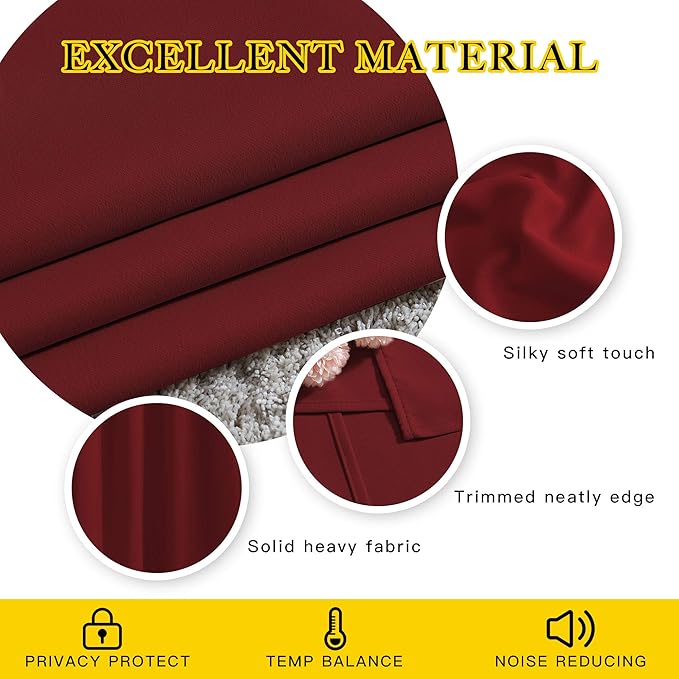 NICETOWN Red Kitchen Curtains for Christmas, Thermal Insulated Grommet Blackout Short Window Treatments Thermal Curtains for Bedroom, 2 Panels, W52 x L36