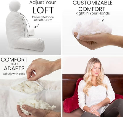 Husband Pillow Red, Original Reading Pillow in Bed Rest Chair, Shredded Memory Foam Large Lounge Cushion Adult Backrest with Arms, Comfy Back Support for Sit Sitting Up, Washable/Removable Cover