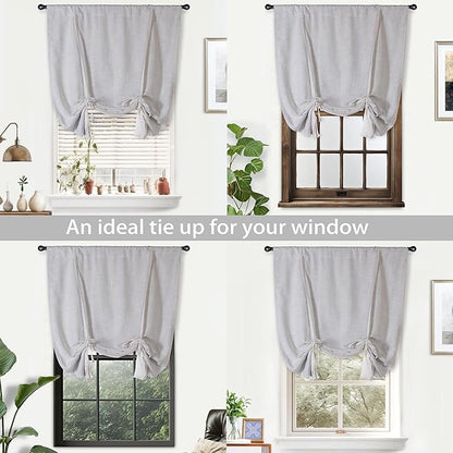 DriftAway Double Layer Linen Blackout Tie Up Curtains Thermal Insulated Fully Lined Balloon Roman Shade Bathroom Window Adjustable Rod Pocket for Small Window 31 Inch by 47 Inch Ivory