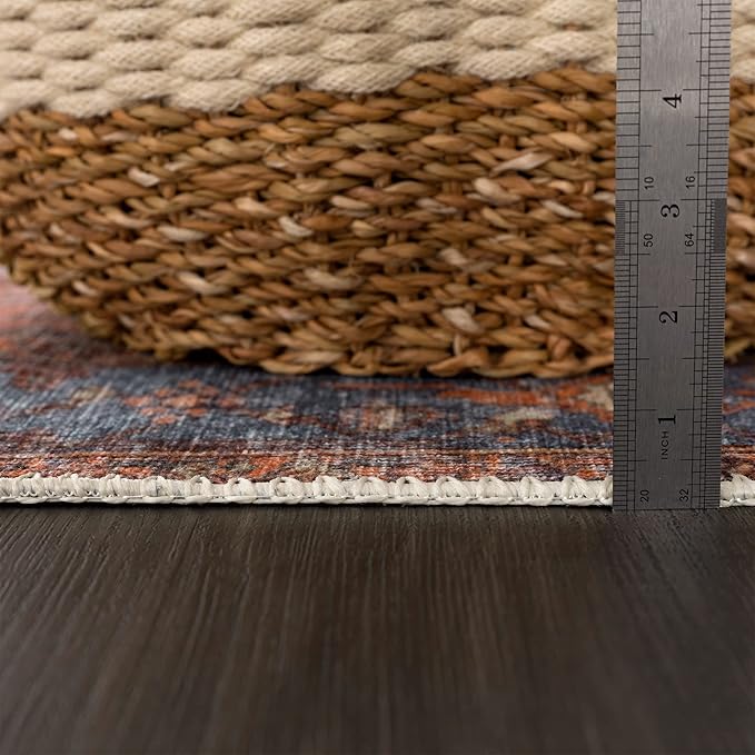Bloom Rugs Washable 6' x 9' Rug - Terracotta/Blue Traditional Area Rug for Living Room, Bedroom, Dining Room, and Kitchen - Exact Size: 6' x 9'