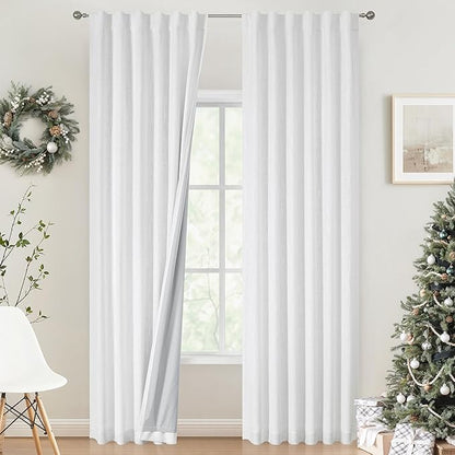 Vision Home White Full Blackout Curtains Back Tab Rod Pocket for Bedroom Living Room Thermal Insulated Window Treatment Panels 84 inch Modern Room Darkening Soundproof White Drapes 50" Wx84 Lx2
