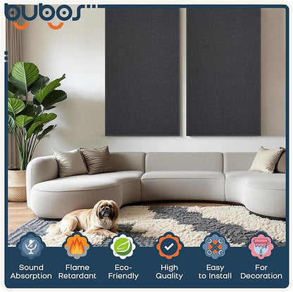 BUBOS 2 PCS Fabric Acoustic Panels,47.2''x23.6'' Decorative Sound Dampening Panels, Art Large Acoustic Wall Panels for Studios, Office, Home Theater,Max CavityPro Grey